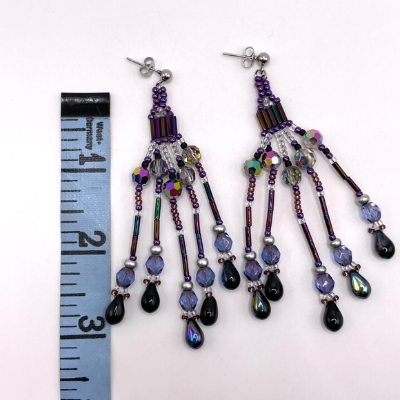 Hand Crafted Contemporary AB Crystal Czech Glass Duster Pierced Earrings - Picture 8 of 11